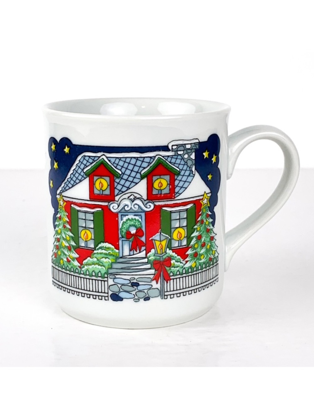 Vintage Schmidt Christmas mug snowy house porcelain mug by Porcelana Schmidt
